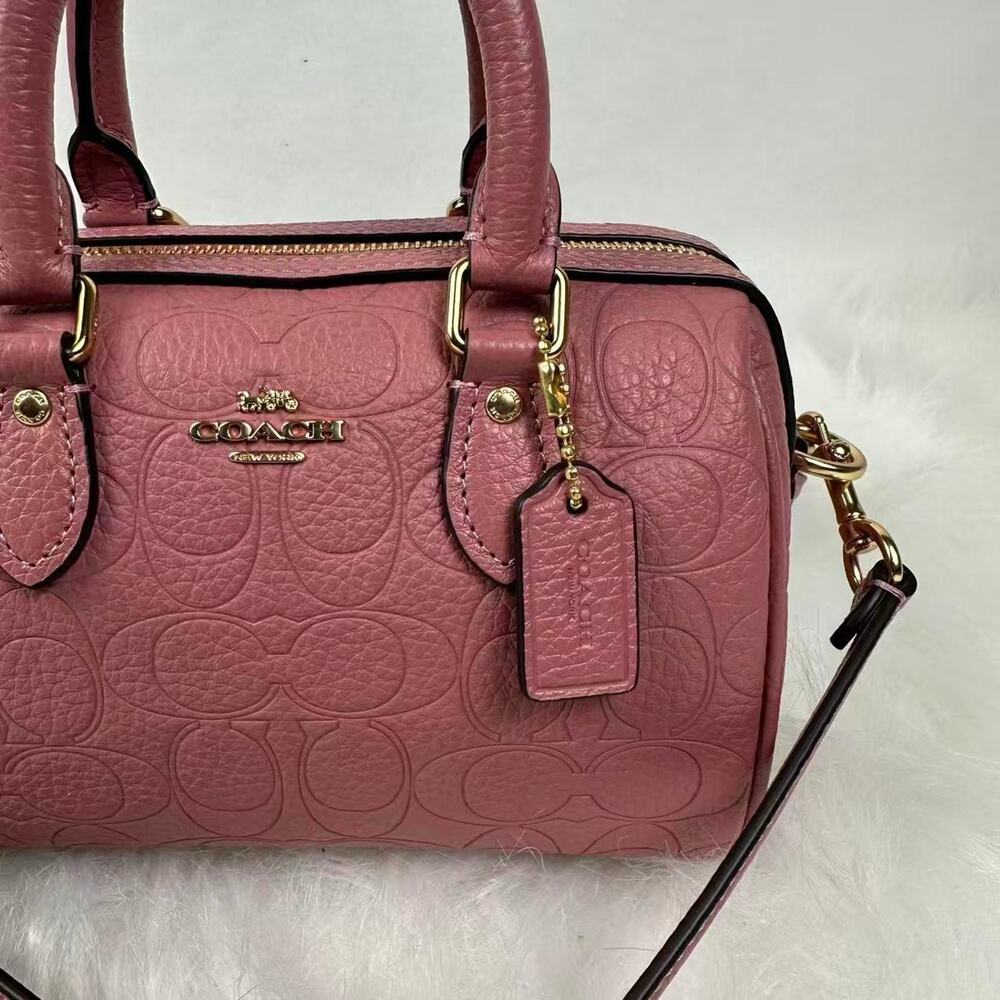 Coach Mini Rowan Crossbody Bag Signature Leather CCF28 Pebbled Leather/Peony NWT - Picture 4 of 8